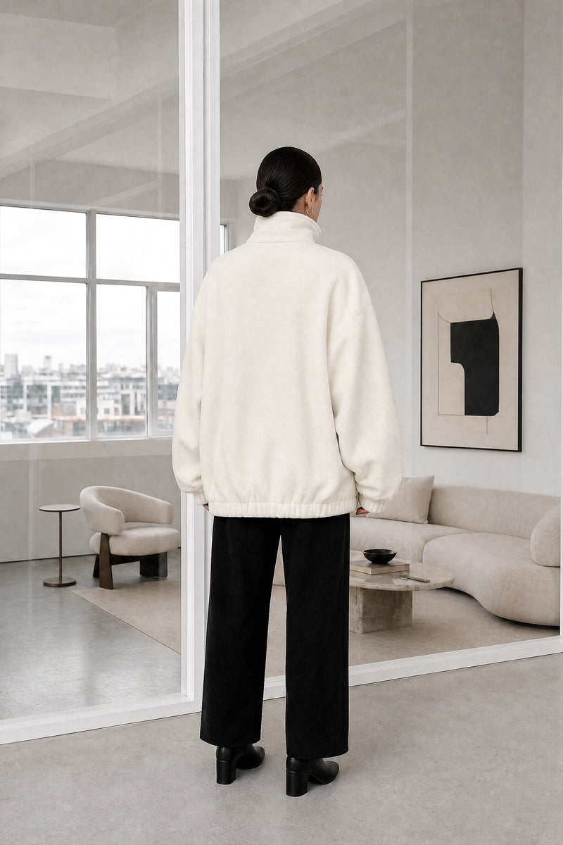 Brielle | Zip-Up Jacket in White, studio back view