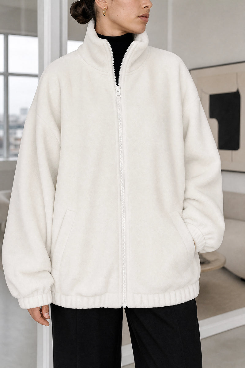 Brielle | Zip-Up Jacket in White, fabric close-up