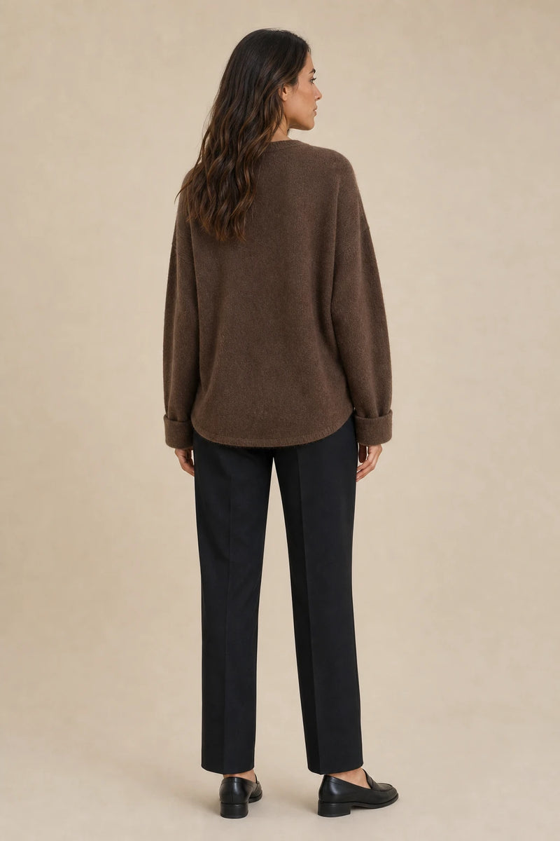 Ramona | Button-Front Cardigan in Brown, studio back view
