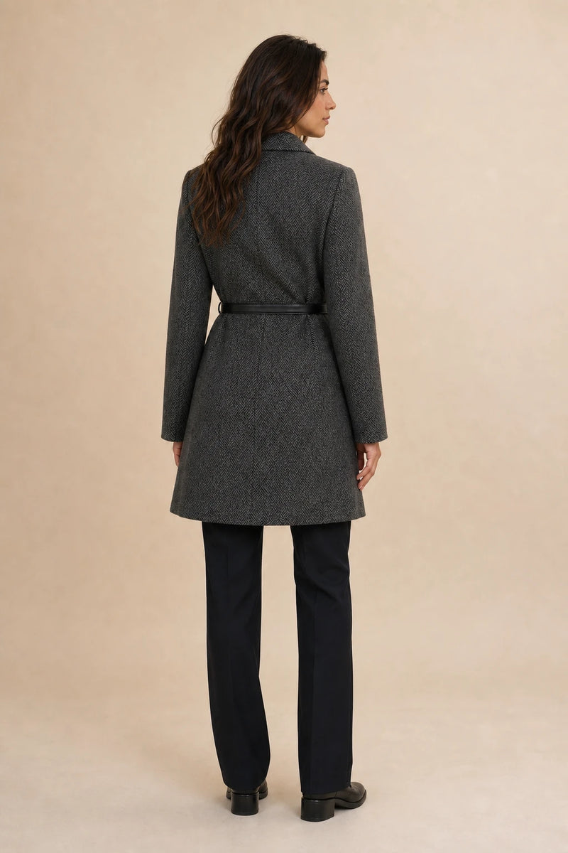 Hailey | Belted Tweed Blazer in Brown, studio back view