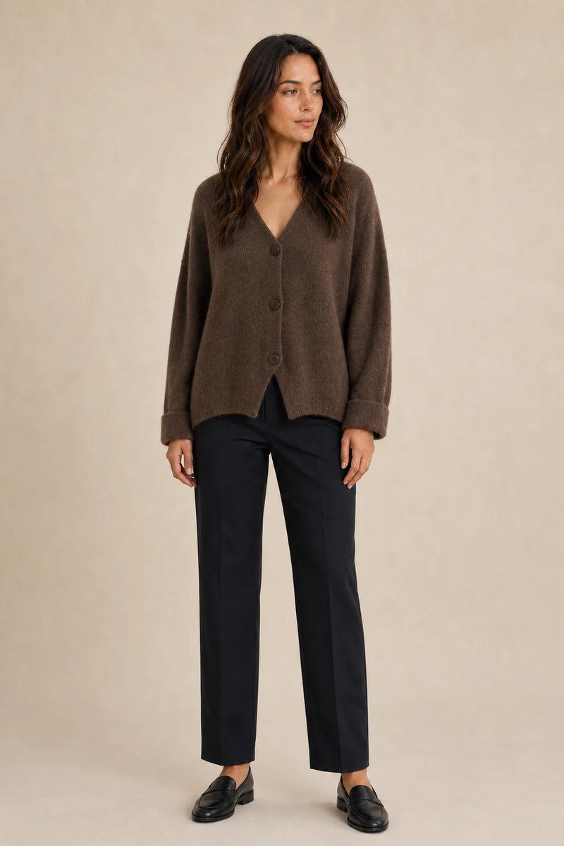 Ramona | Button-Front Cardigan in Brown, studio front view