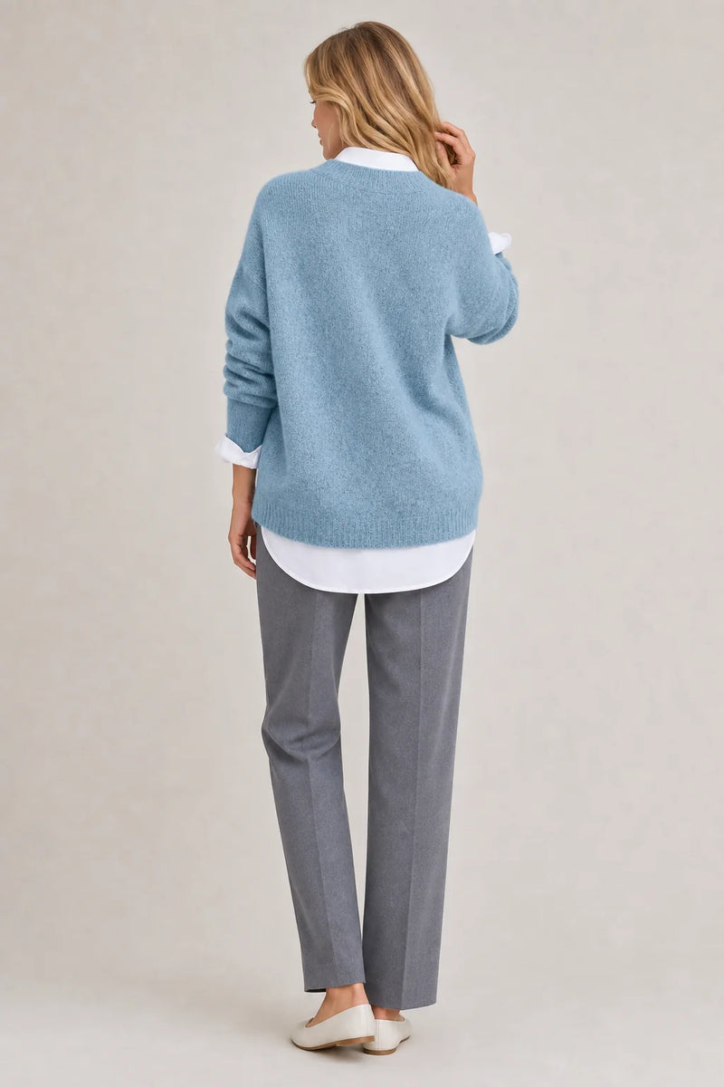 Sofaine Camila oversized crew-neck knit pullover in Blue, worn back