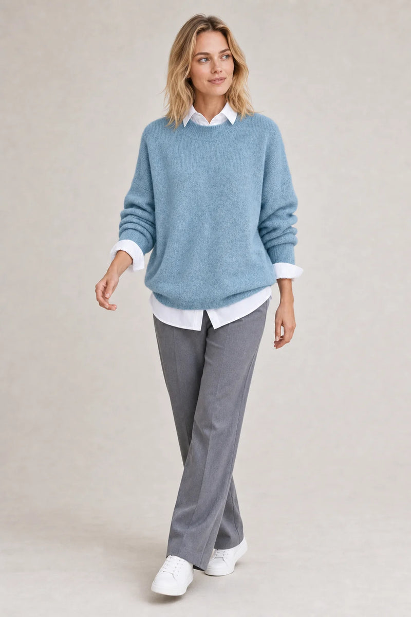 Sofaine Camila oversized crew-neck knit pullover in Blue, styled full look