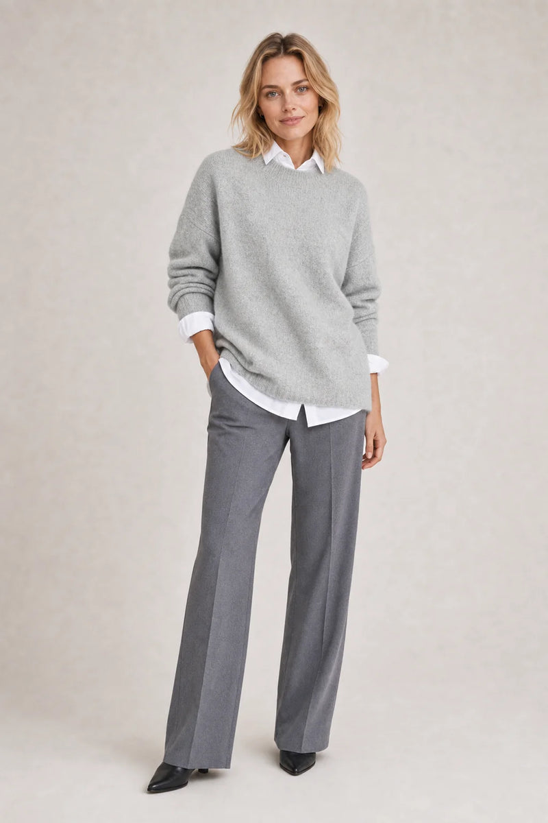 Sofaine Camila oversized crew-neck knit pullover in Gray, worn front
