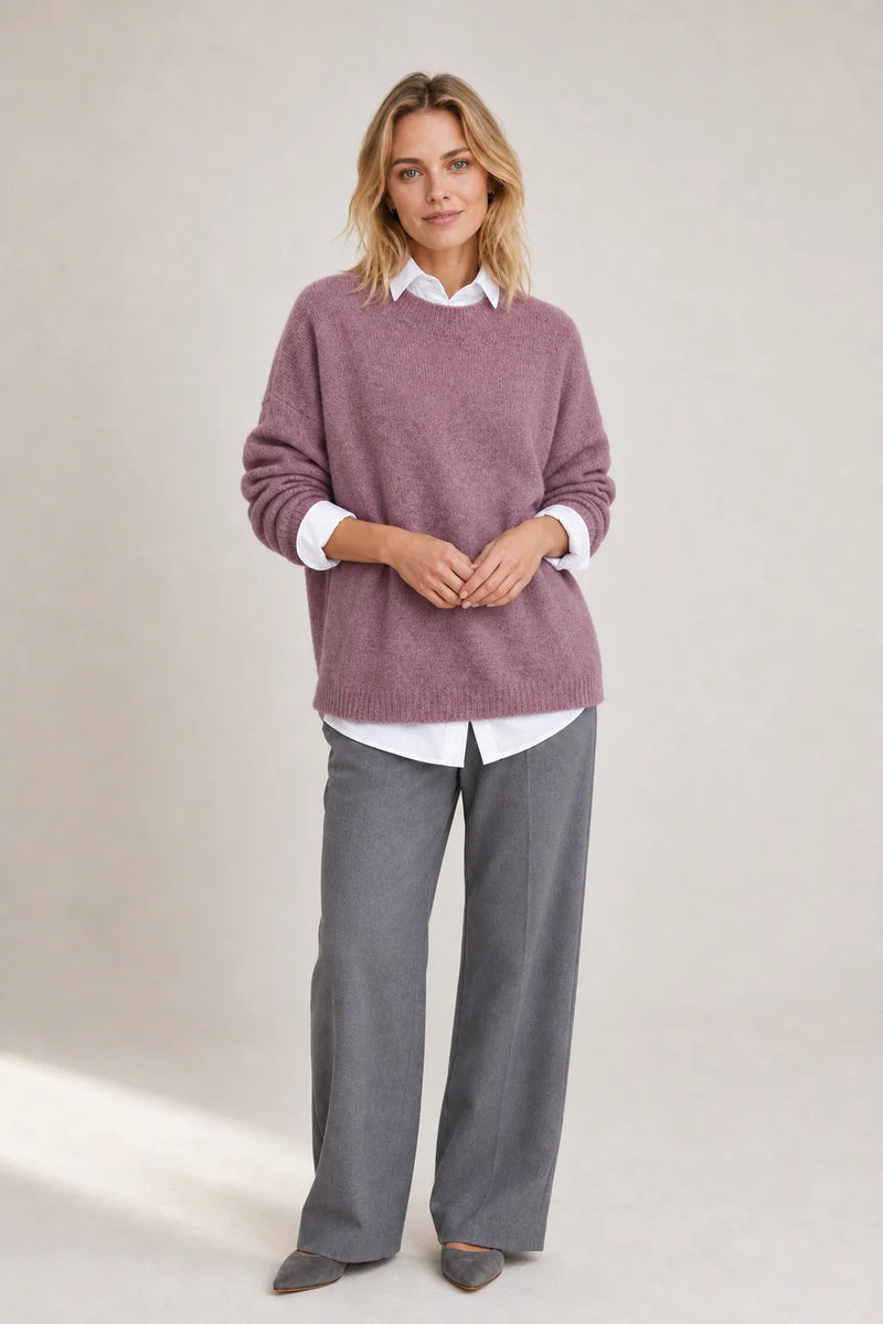 Sofaine Camila oversized crew-neck knit pullover in Pink, worn front