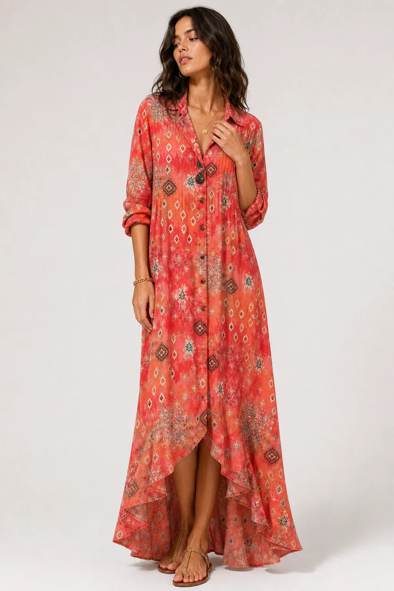 Sofaine Clara boho print maxi dress in Red, worn