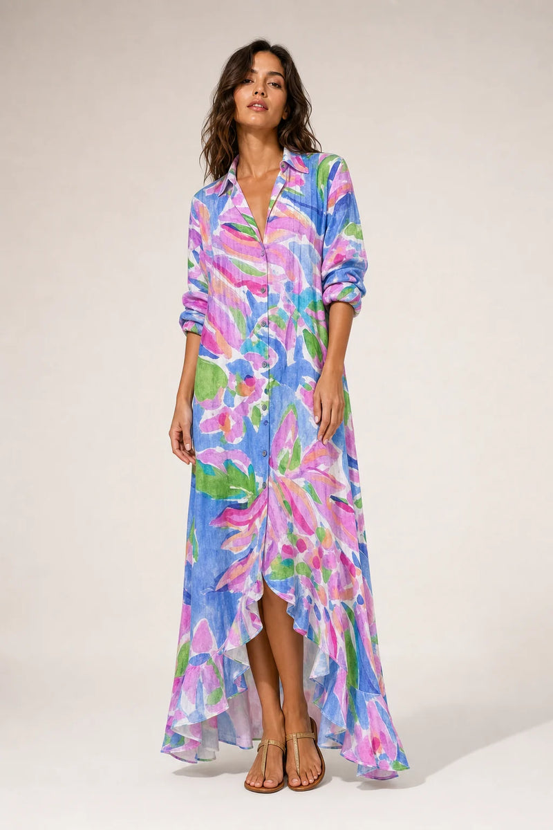 Sofaine Clara boho print maxi dress in Skyblue, worn