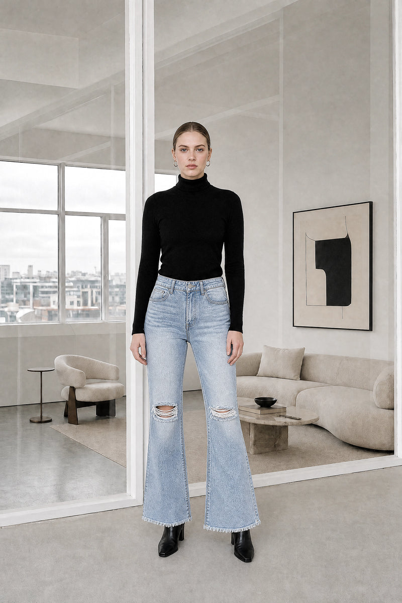 Camille | High-Waist Ripped Jeans in LightBlue, studio front view