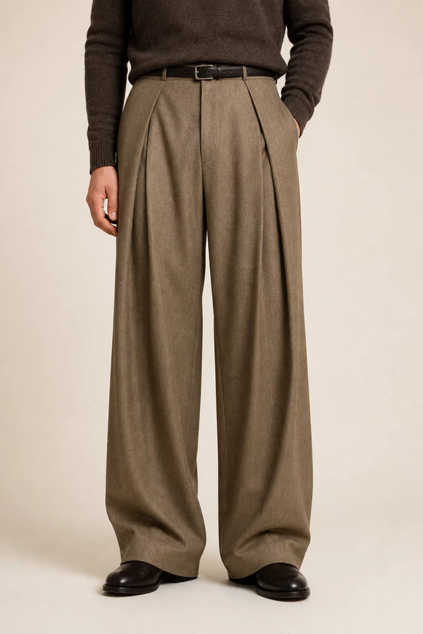Sofaine Carter pleated high-waisted dress pants in Taupe, worn front hero