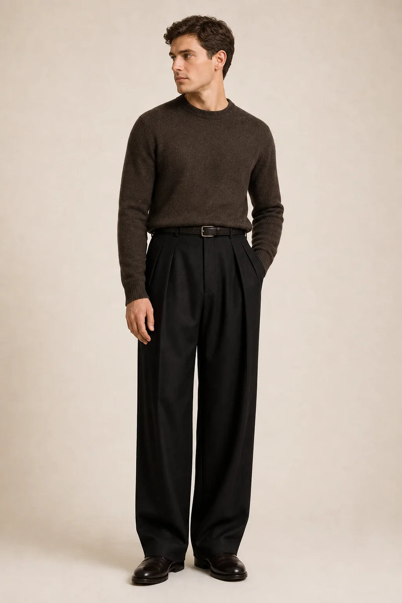 Sofaine Carter pleated high-waisted dress pants in Black, worn front