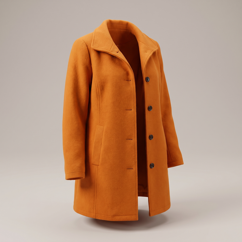 Single Breasted Wool-Look Coat for Women with Stand Collar and Pockets in Orange, front view