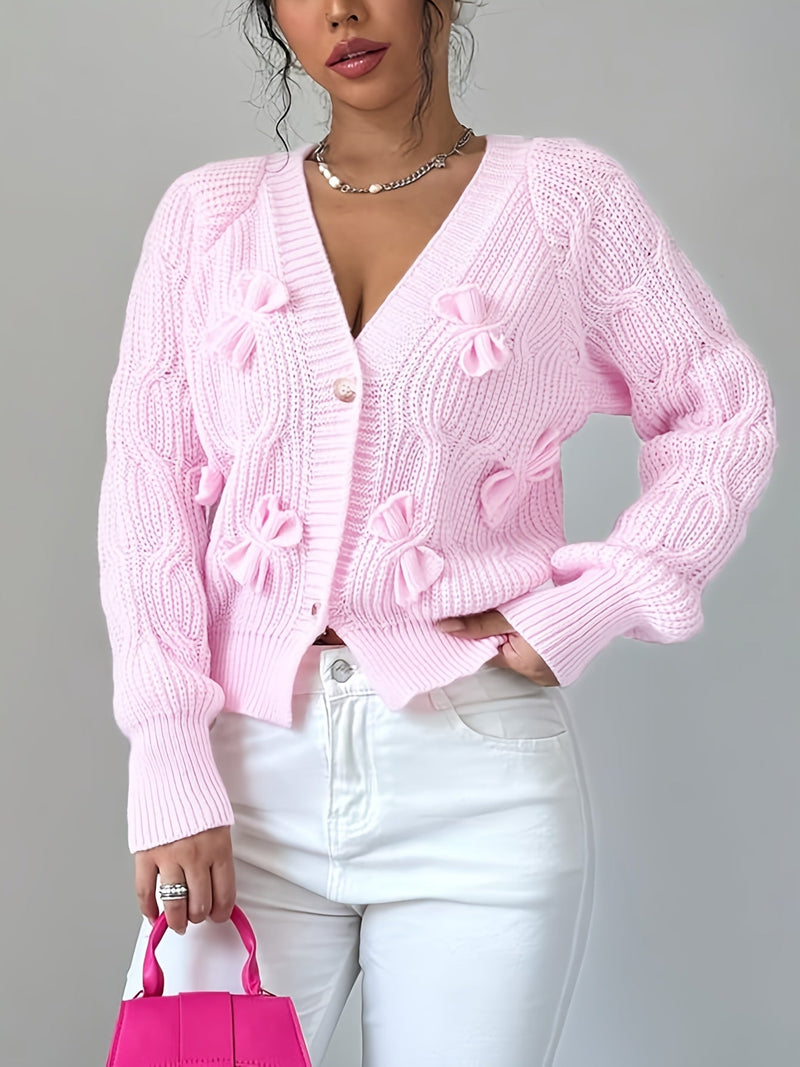 Kirsten | Cardigan med sløjfer i Pink, forfra