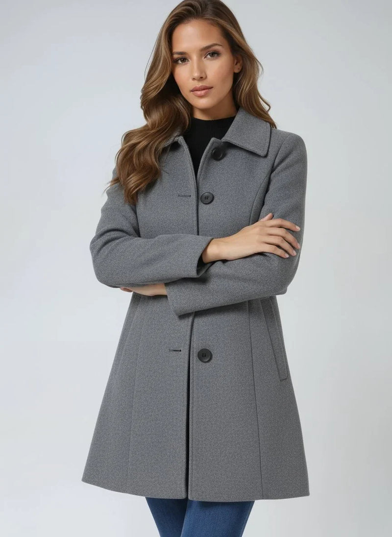 Single Breasted Wool-Look Winter Coat for Women with Pockets and Lining, front view