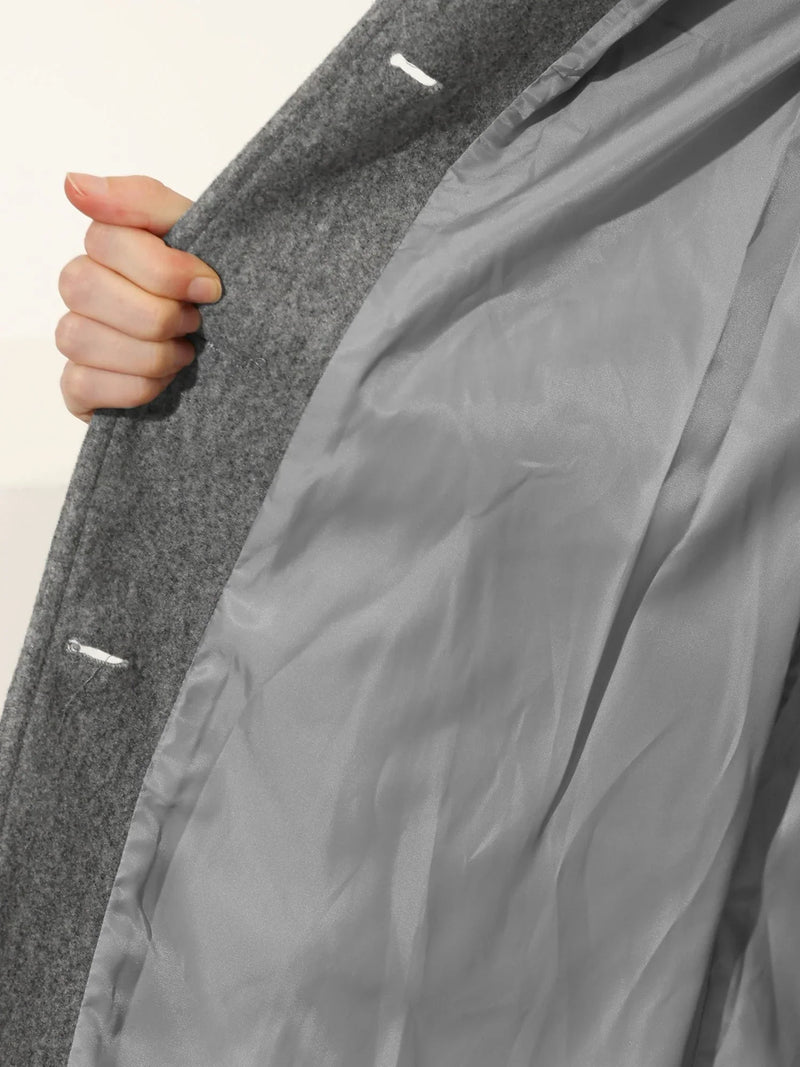 Single Breasted Wool-Look Winter Coat for Women with Pockets and Lining, lining detail