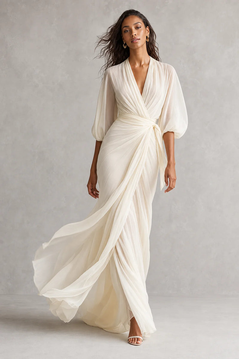 Sofaine Chloe ivory chiffon puff-sleeve maxi dress in Ivory, hero