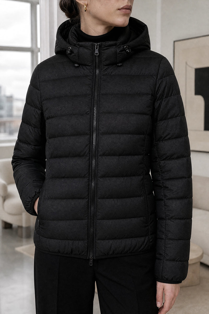 Ciara | Hooded Textured Jacket in Black, fabric close-up