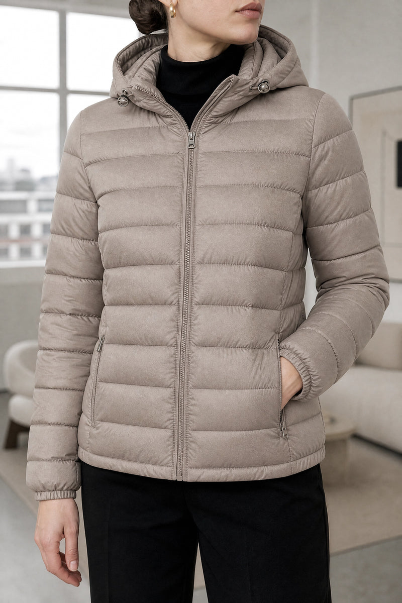 Ciara | Hooded Textured Jacket in Khaki, fabric close-up