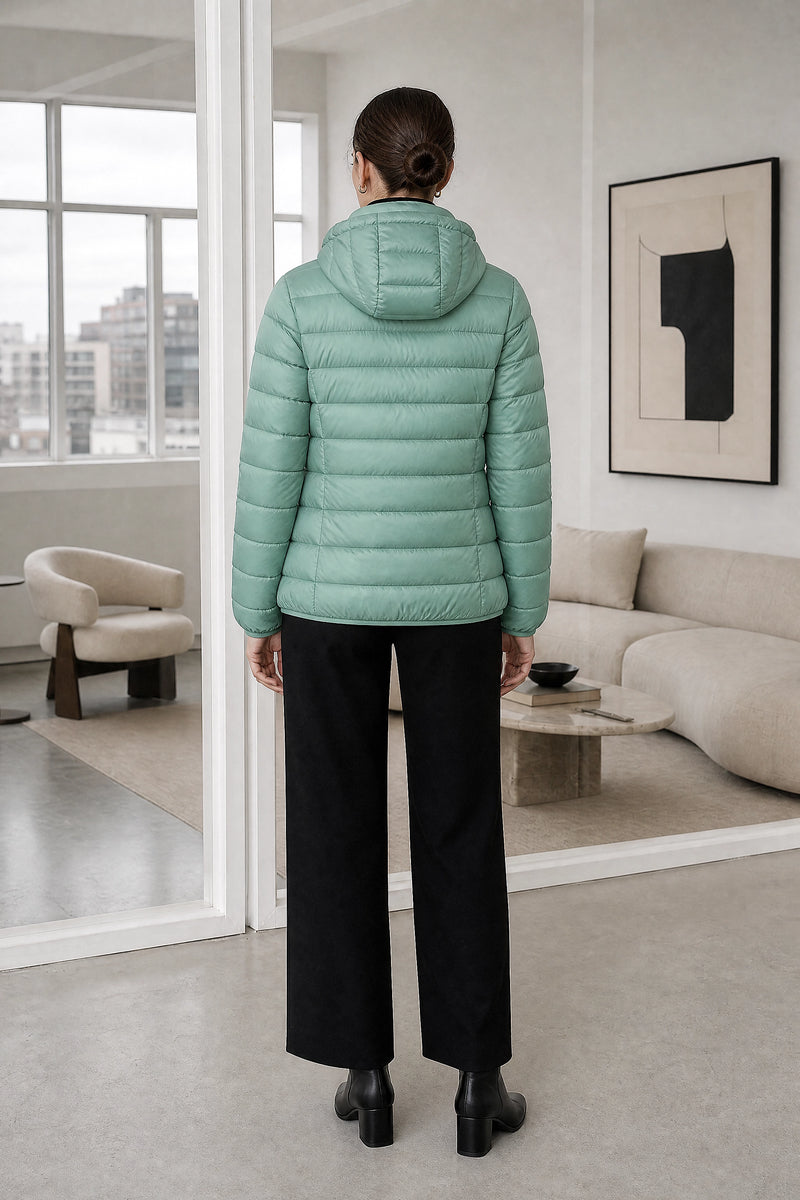 Ciara | Hooded Textured Jacket in Mint Green, studio back view