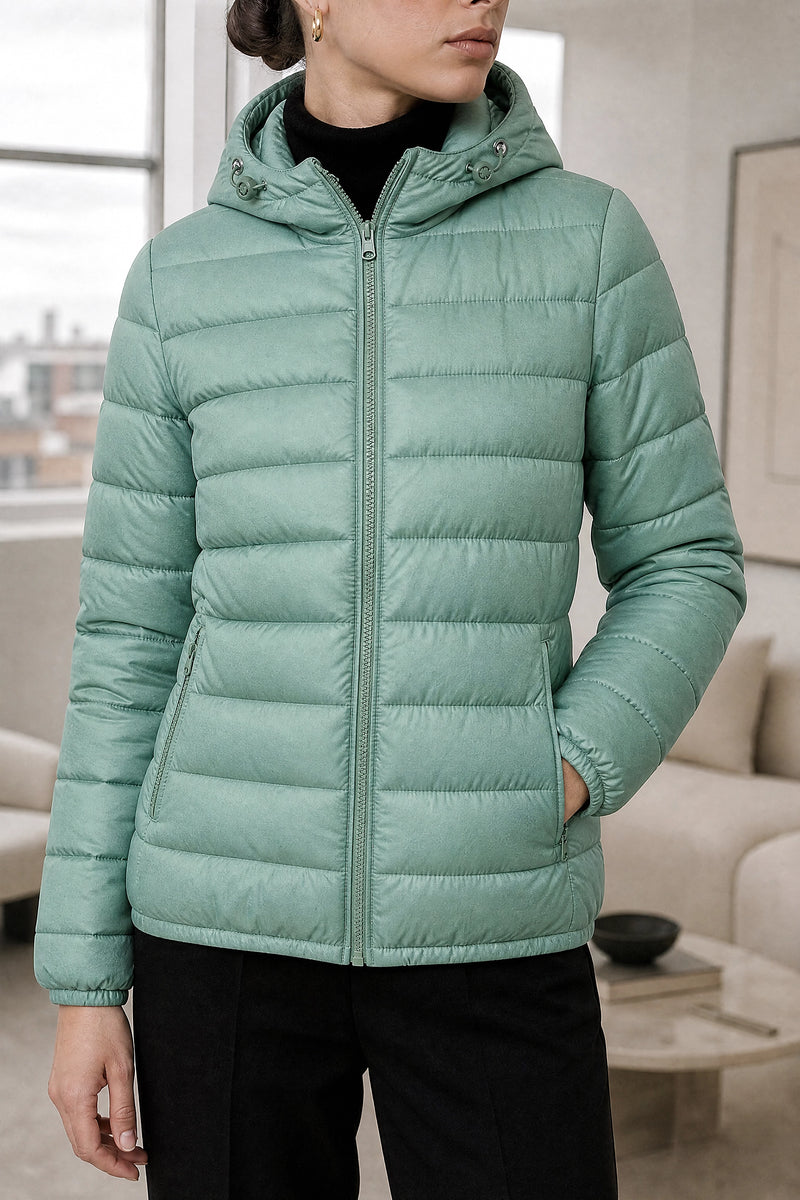 Ciara | Hooded Textured Jacket in Mint Green, fabric close-up