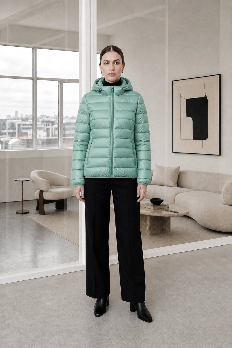 Ciara | Hooded Textured Jacket in Mint Green, studio front view