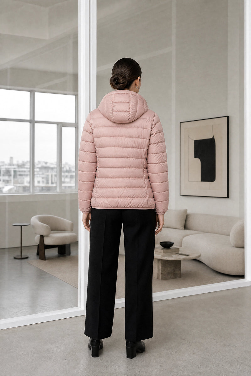 Ciara | Hooded Textured Jacket in Pink, studio back view