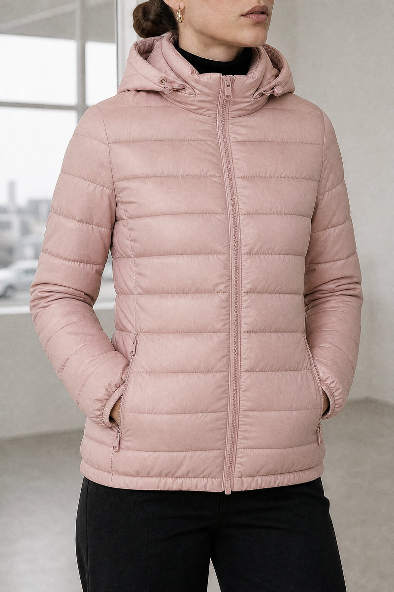 Ciara | Hooded Textured Jacket in Pink, fabric close-up
