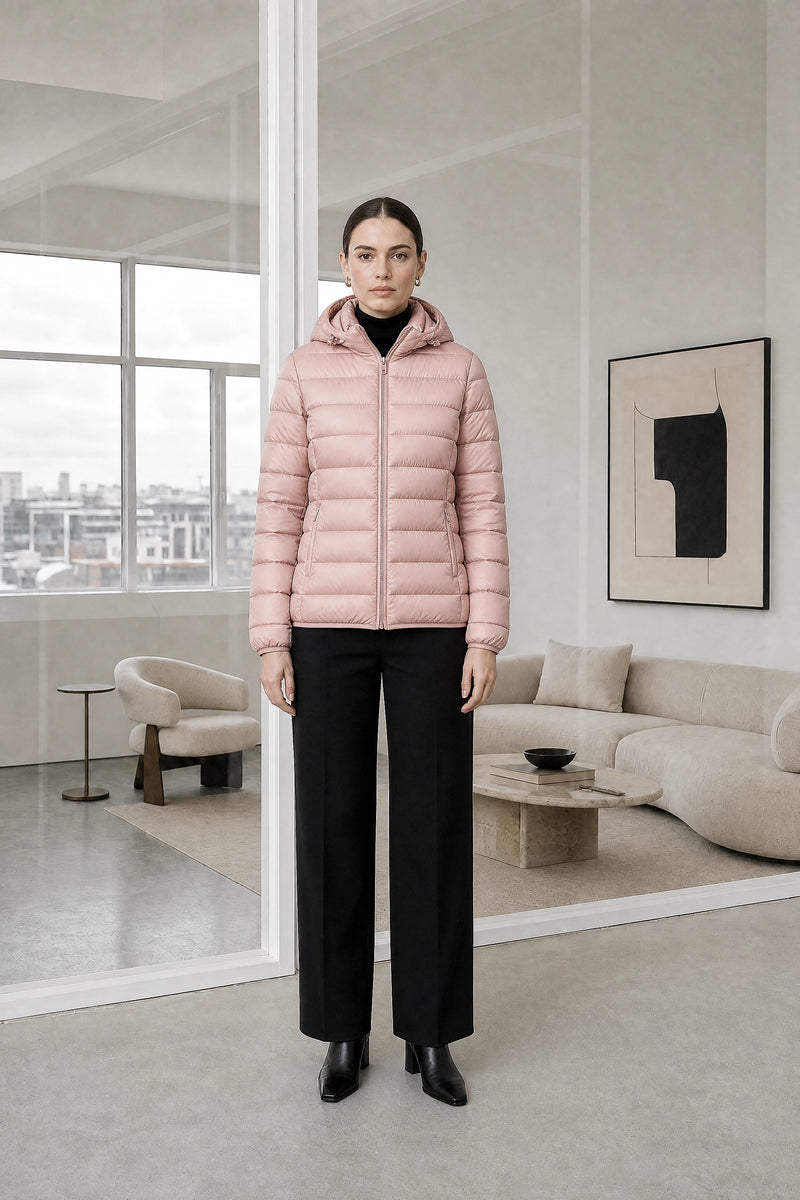 Ciara | Hooded Textured Jacket in Pink, studio front view