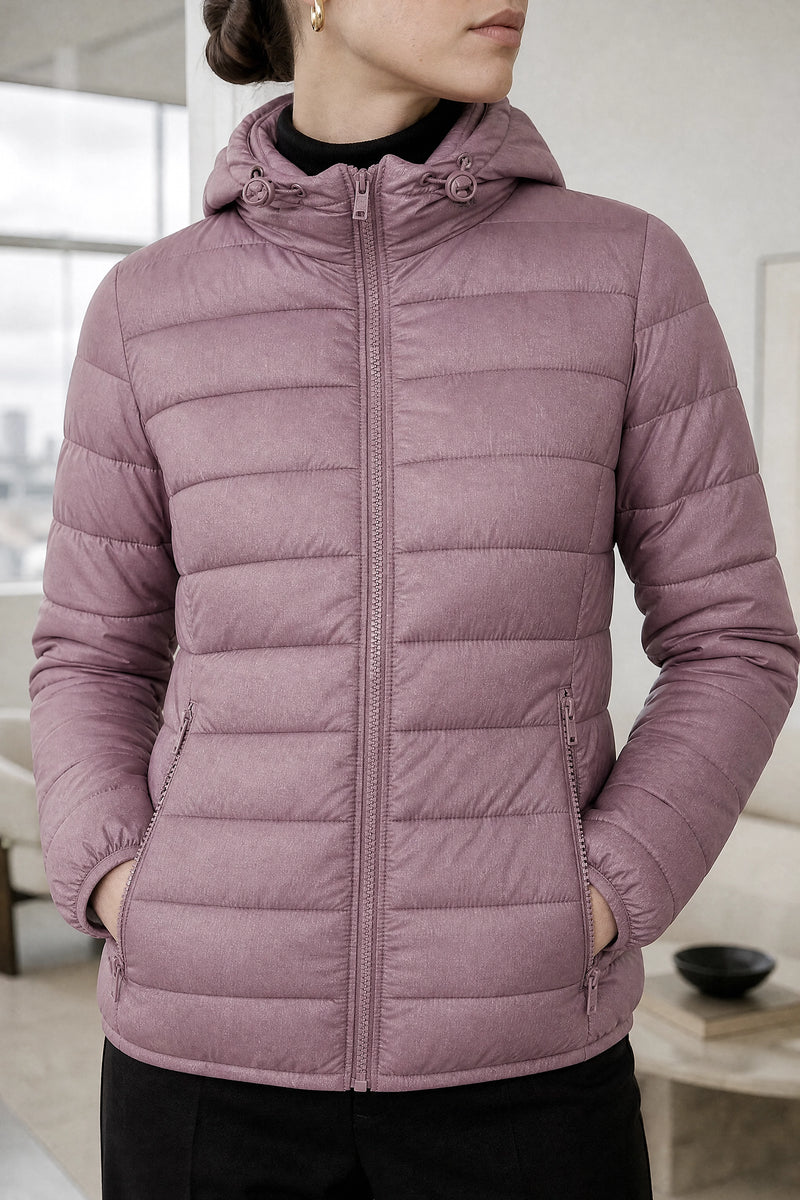 Ciara | Hooded Textured Jacket in Purple, fabric close-up