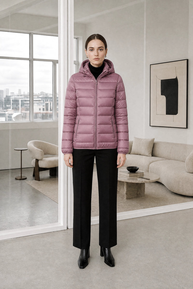 Ciara | Hooded Textured Jacket in Purple, studio front view