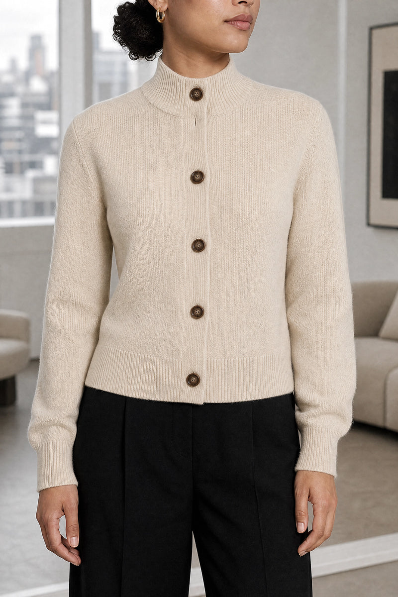 Cindy | Button Knit Cardigan in Beige, fabric close-up