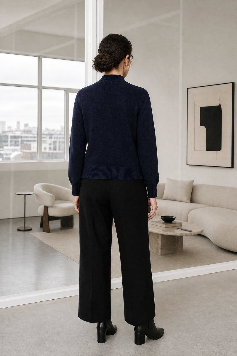 Cindy | Button Knit Cardigan in Blue, studio back view