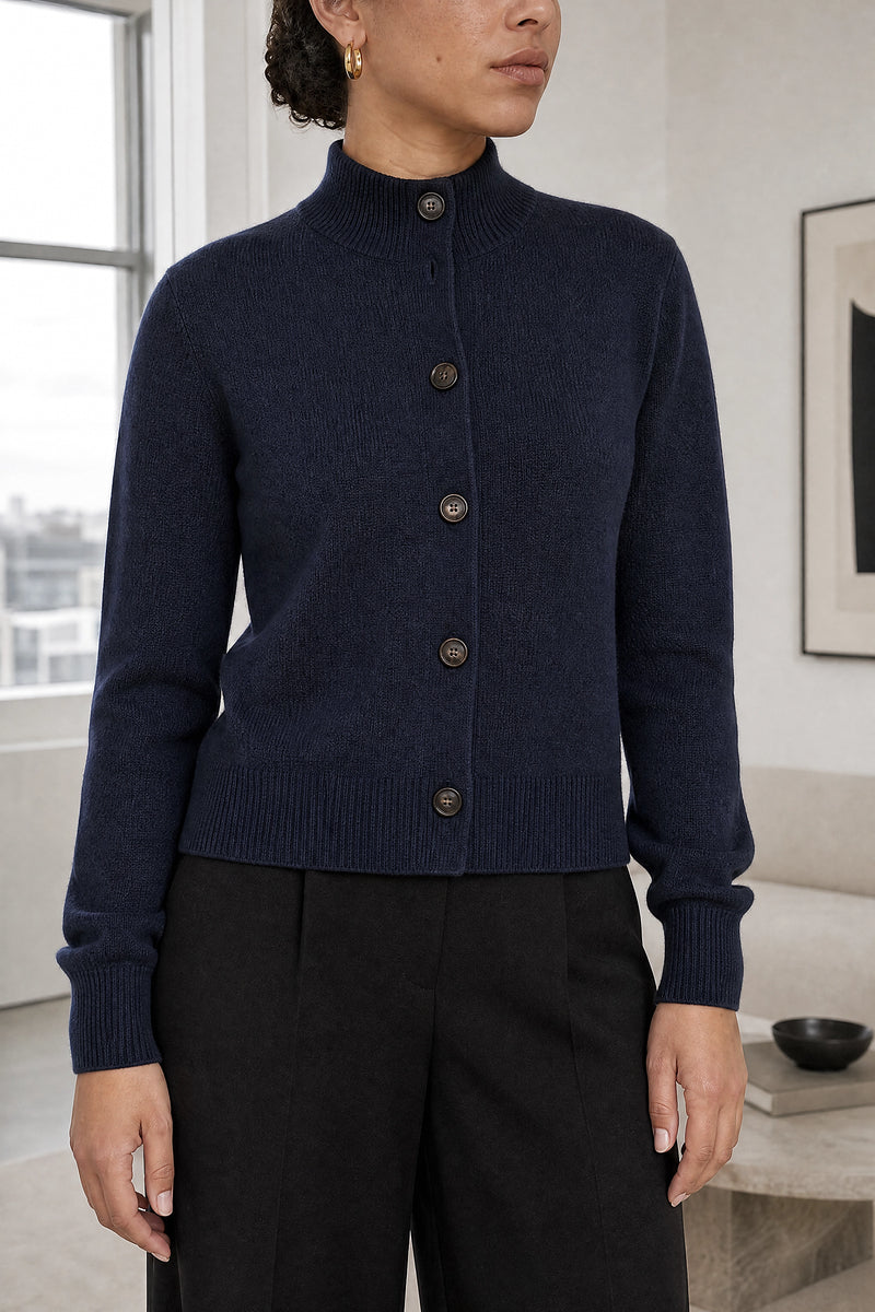 Cindy | Button Knit Cardigan in Blue, fabric close-up