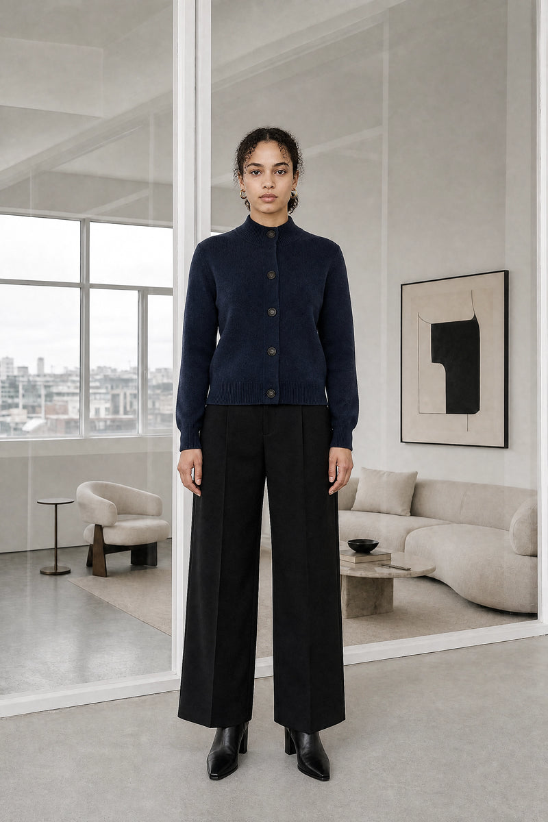 Cindy | Button Knit Cardigan in Blue, studio front view