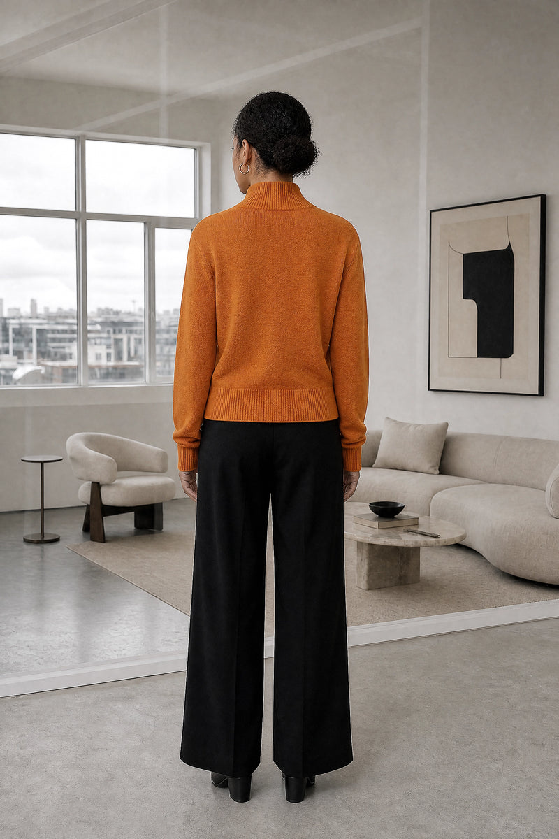 Cindy | Button Knit Cardigan in Orange, studio back view