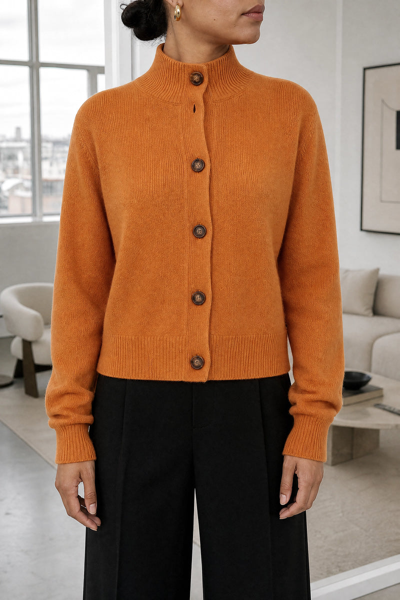 Cindy | Button Knit Cardigan in Orange, fabric close-up