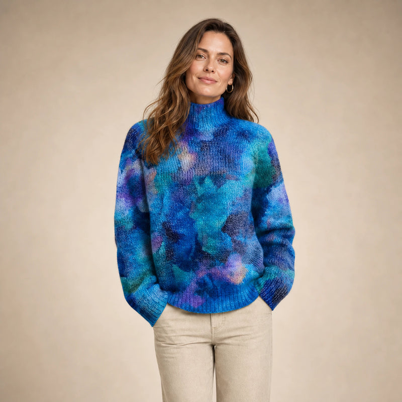 SOFAINE-V5-2026-07-07 Sofaine Claire soft-knit turtleneck sweater in Blue, worn turtleneck detail