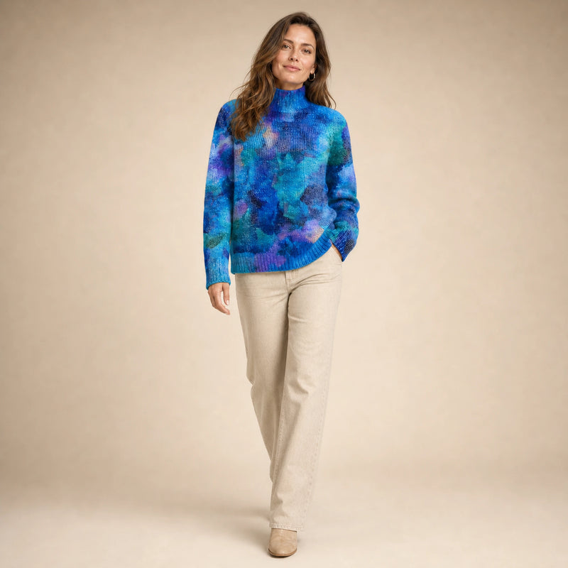 SOFAINE-V5-2026-07-07 Sofaine Claire soft-knit turtleneck sweater in Blue, styled full look