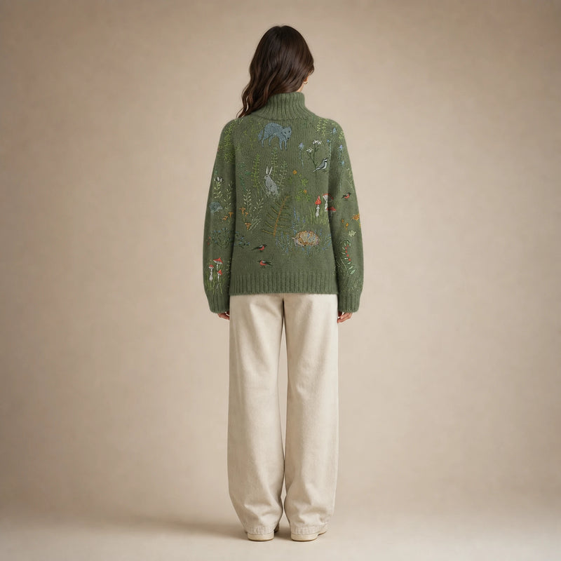 SOFAINE-V5-2026-07-07 Sofaine Claire soft-knit turtleneck sweater in Green, worn back