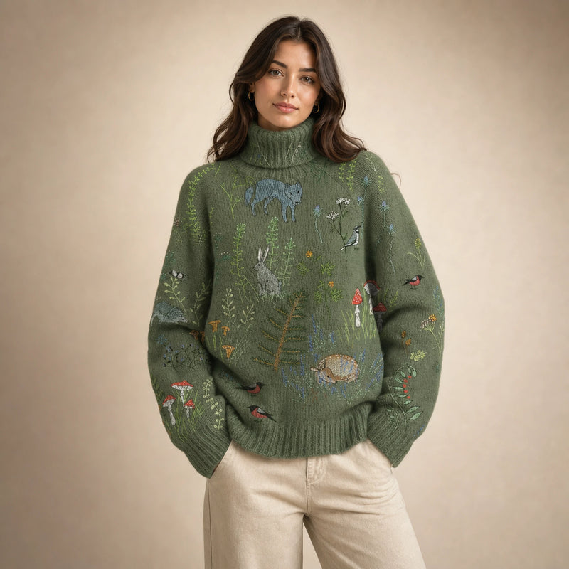 SOFAINE-V5-2026-07-07 Sofaine Claire soft-knit turtleneck sweater in Green, worn turtleneck detail