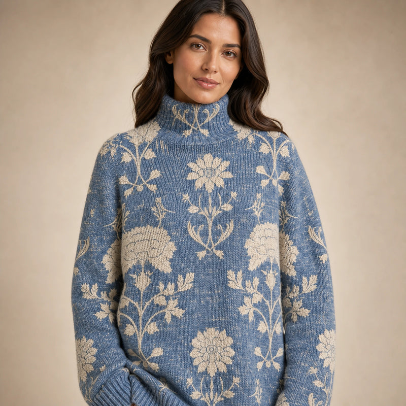 SOFAINE-V5-2026-07-07 Sofaine Claire soft-knit turtleneck sweater in Light Blue, worn turtleneck detail