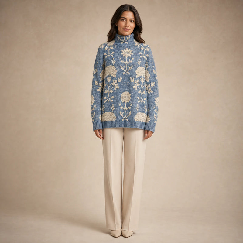 SOFAINE-V5-2026-07-07 Sofaine Claire soft-knit turtleneck sweater in Light Blue, worn front hero