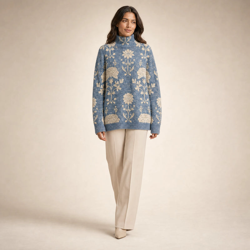 SOFAINE-V5-2026-07-07 Sofaine Claire soft-knit turtleneck sweater in Light Blue, styled full look