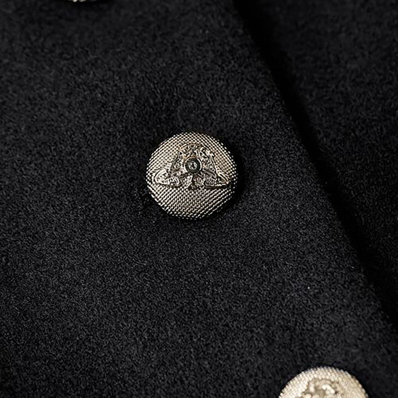 Tailored Longline Wool-Look Coat for Women with Notch Lapels in Black, button detail