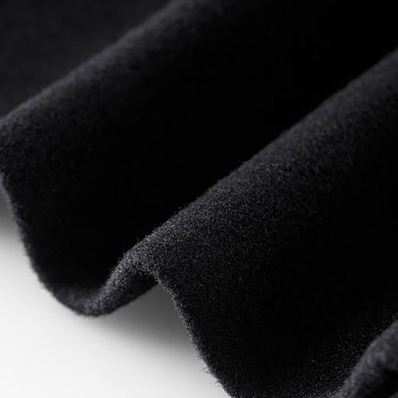 Tailored Longline Wool-Look Coat for Women with Notch Lapels in Black, fabric close-up