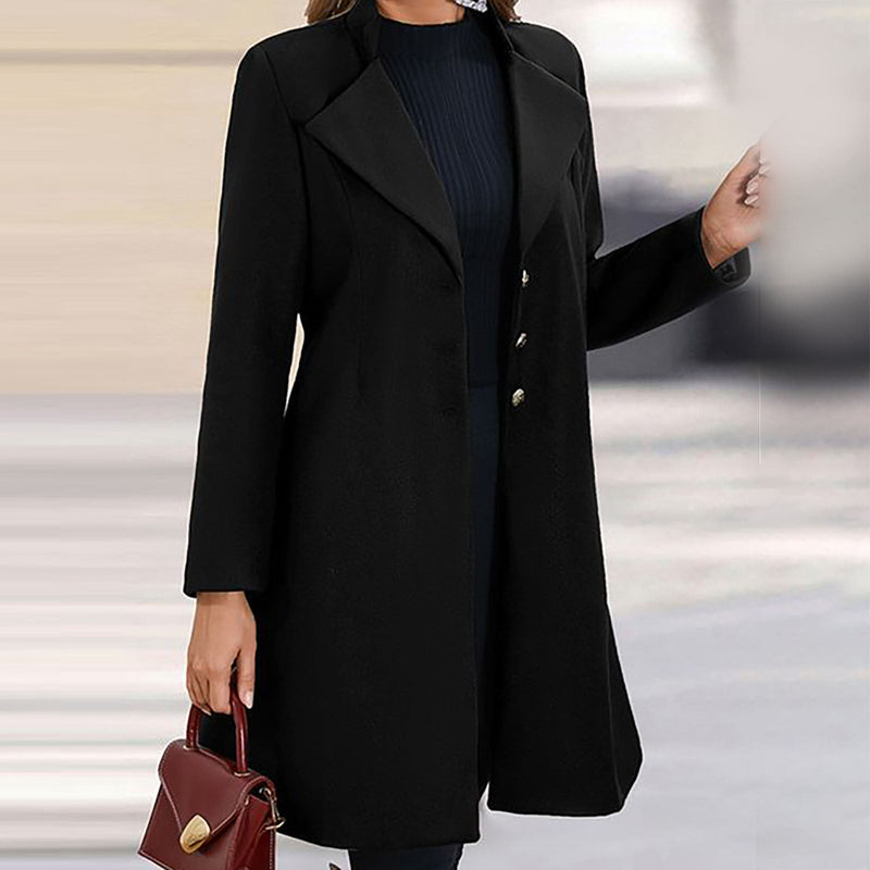 Tailored Longline Wool-Look Coat for Women with Notch Lapels in Black, styled view