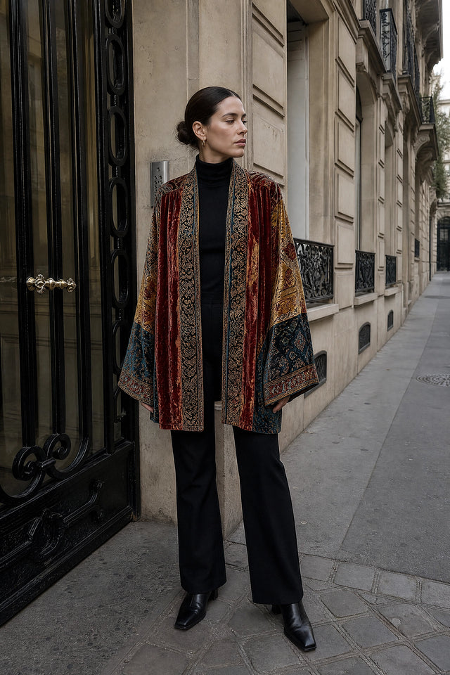 Dahlia | Boho Kimono Cardigan i Bordeaux, gadelook