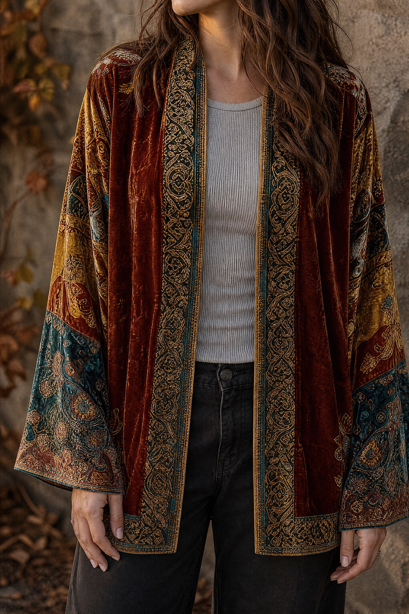 SOFAINE-V7-LIFE-Dahlia | Boho Kimono Cardigan in Burgundy, detail close-up