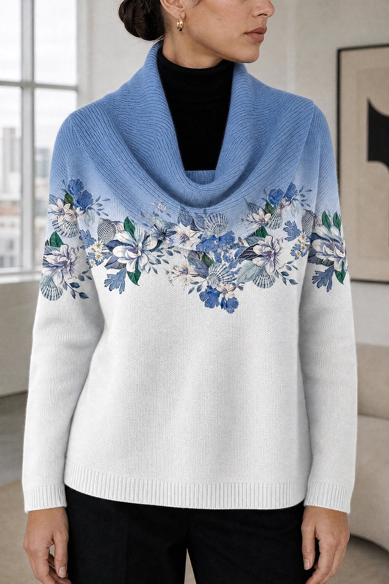 Dakota | Floral Collared Sweater in Blue, fabric close-up