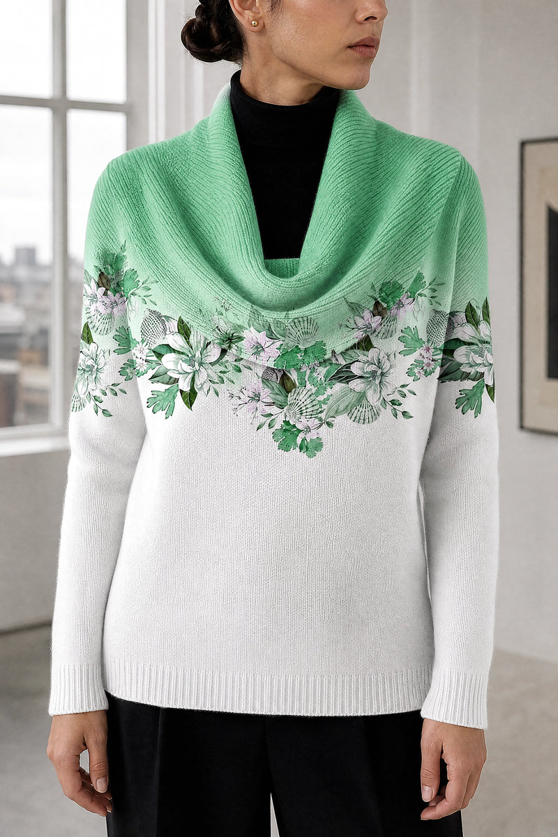 Dakota | Floral Collared Sweater in Green, fabric close-up