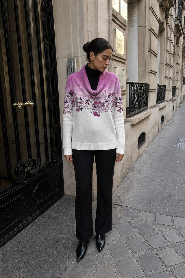 Dakota | Blomstret Sweater med Krave i Lilla, gadelook